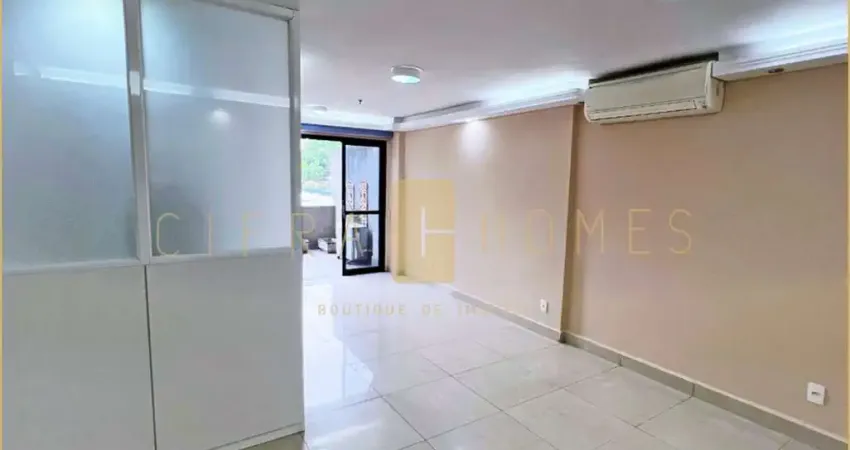 Conjunto comercial para locação com 80 m², 2 salas unificadas com varanda, 2 vagas de garagem, no m