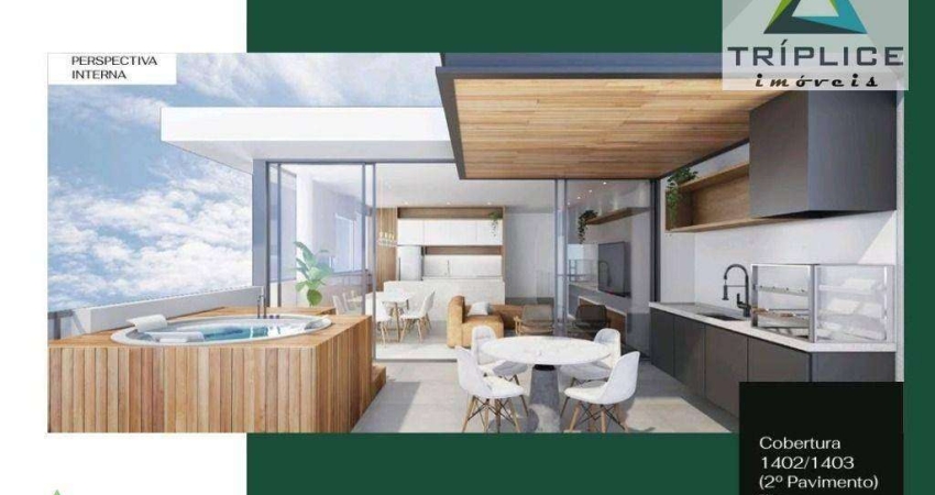Cobertura duplex 3 quartos com suíte, varanda, terraço com jacuzzi e espaço gourmet, 3 vagas, área de lazer, localização privilegiada no Jardim Glória