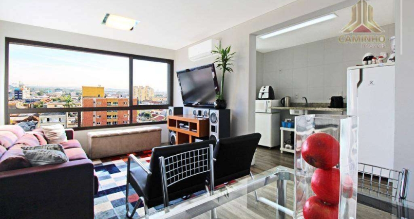 Apartamento de um dormitório, com suíte e duas vagas de garagem, andar alto, vista,