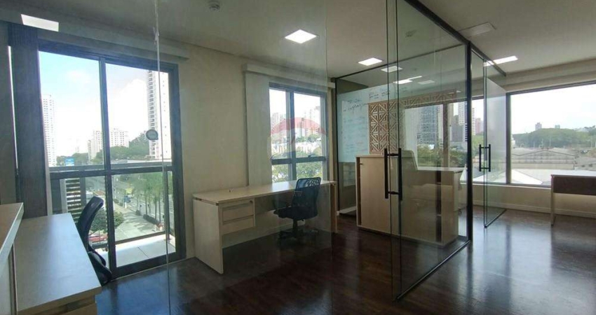Sala comercial de pronta para LOCAÇÃO, MOBILIADA, OTIMA LOCALIZAÇÃO, piso laminado, ar condicionado e sacada.