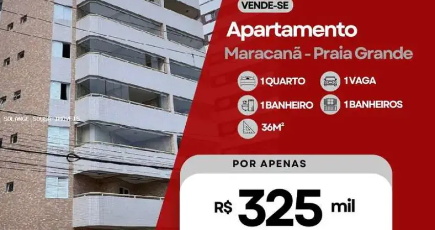 Apartamento para venda em praia grande, maracanã, 1 dormitório, 1 banheiro, 1 vaga