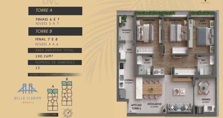 Apartamento com 3 dormitórios à venda, 100 m² por R$ 1.886.000,00 - Cacupé - Florianópolis/SC