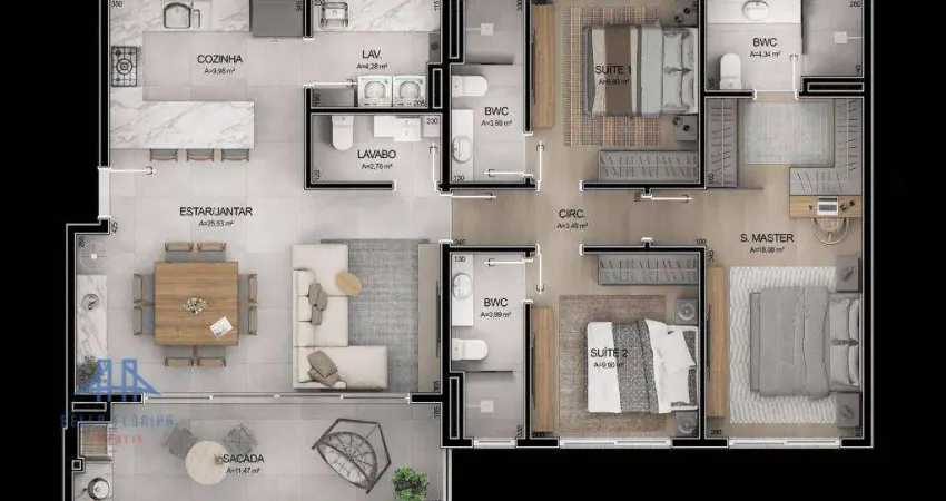 Apartamento com 3 dormitórios à venda, 128 m² por R$ 2.134.500,00 - Cacupé - Florianópolis/SC