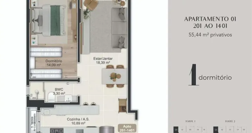 Apartamento com 1 quarto à venda na Rua Eugênio Raulino Koerich, 266, Campinas, São José