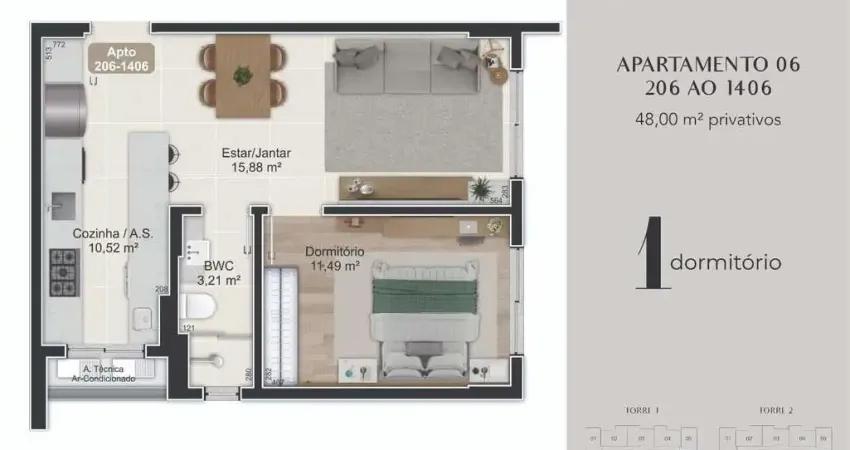 Apartamento com 1 quarto à venda na Rua Eugênio Raulino Koerich, 266, Campinas, São José