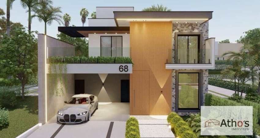 Sobrado em construção, Jd. di Roma, Indaiatuba/SP - 4 suites, elevador, sala de jantar e estar integrado, opção com piscina ou lago para carpas