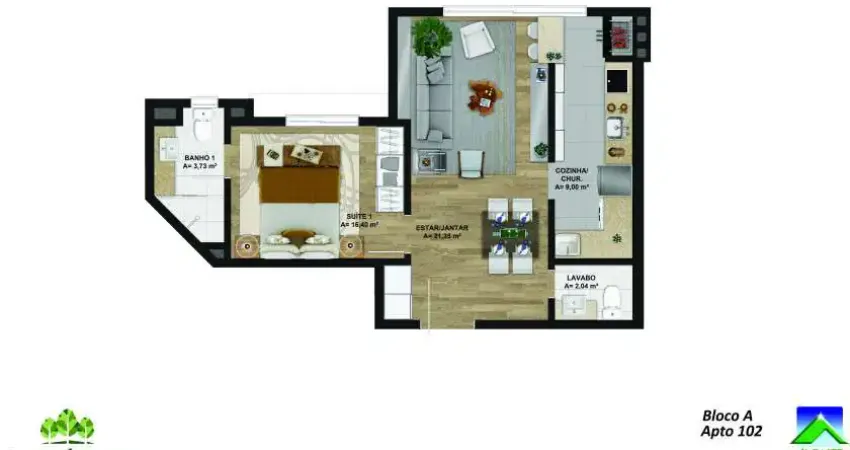 Apartamento para Venda no bairro Bavaria em Gramado, 1 quarto sendo 1 suíte, 1 vaga, 49 m² de área total, 49 m² privativos,