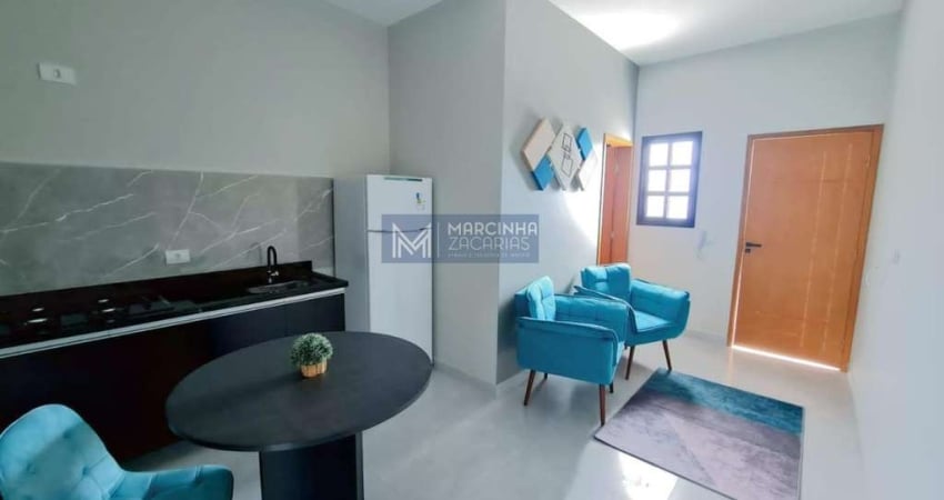 Flat mobiliado com 1 quarto, para locação no Aruan, Caraguatatuba/SP