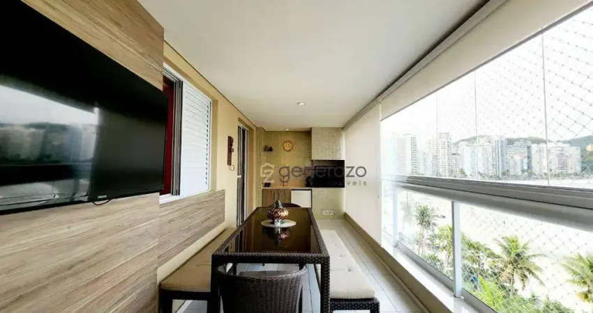 Apartamento a venda na praia das Astúrias, frente ao mar, varanda gourmet, 03 dormitórios, com 02 vagas de garagem
