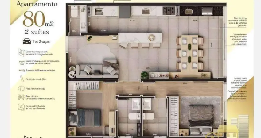 Apartamento com 2 dormitórios à venda, 80 m² por R$ 740.000 - Villa Cairu Home &amp; Resort - Sorocaba/SP