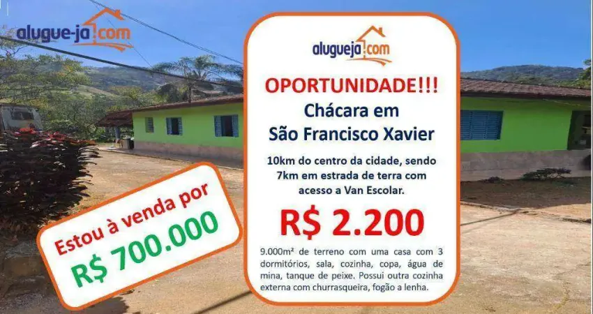 Chácara com 3 dormitórios, 9000 m² - venda por r$ 700.000,00 ou aluguel por r$ 2.200,00/mês - distrito de são francisco xavier - são josé dos campos/sp