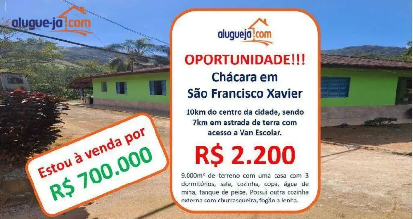 Chácara com 3 dormitórios, 9000 m² - venda por r$ 700.000,00 ou aluguel por r$ 2.200,00/mês - distrito de são francisco xavier - são josé dos campos/sp