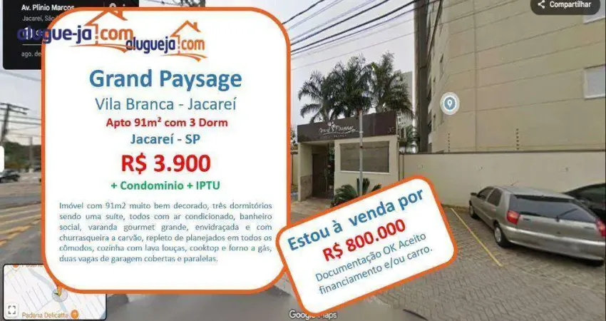 Apartamento com 3 dormitórios, 91 m² - venda por r$ 800.000,00 ou aluguel por r$ 4.501,00/mês - villa branca - jacareí/sp