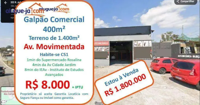 Galpão, 400 m² - venda por r$ 1.800.000 ou aluguel por r$ 8.340/mês - parque interlagos - são josé dos campos/sp