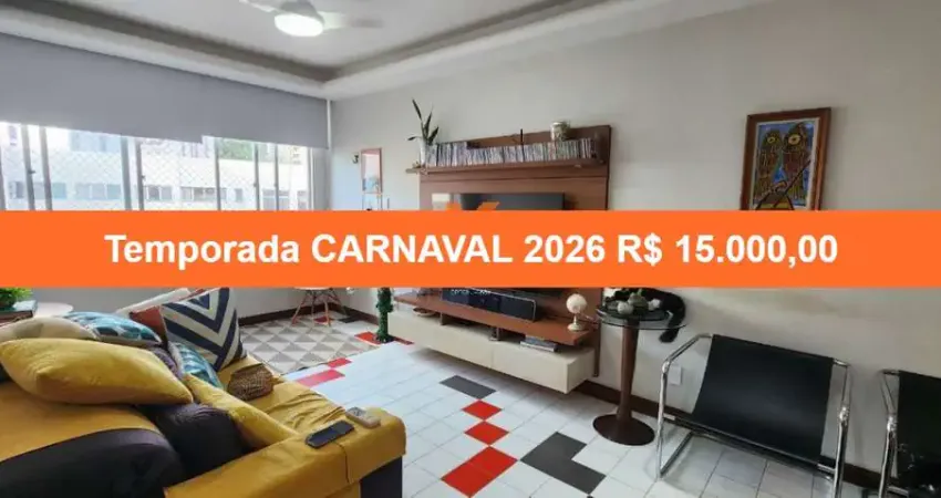 Apartamento locação carnaval 2026 no jardim apipema, salvador-ba: 3 quartos, 1 suíte, 2 salas, 3 banheiros, 1 vaga de garagem, 155,00m² de área.