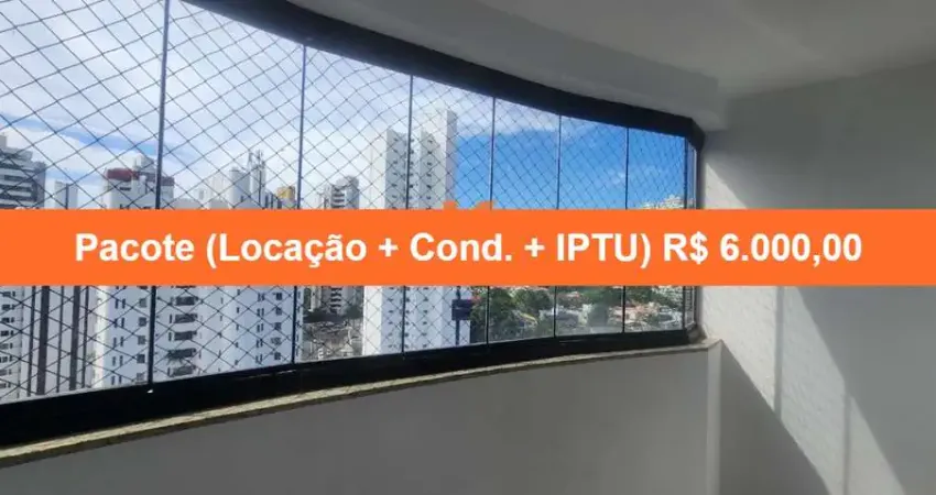 Excelente apartamento para locação na Cidade Jardim, Salvador-BA: 3 quartos, 1 suíte, 2 salas, 3 banheiros, 1 vaga de garagem, 98m².