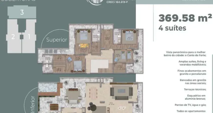 Apartamento para Venda em Praia Grande, Canto do Forte, 4 dormitórios, 4 suítes, 5 banheiros, 4 vagas