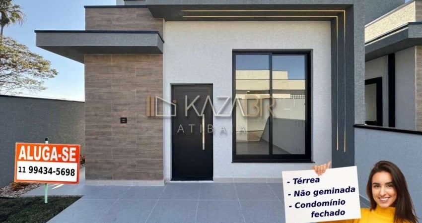 Casa térrea para locação, não geminada, condomínio fechado, 3 dormitórios (1 suíte), 77m² (lançamento – nunca habitada) - $3.000 – Chácaras Maringá –