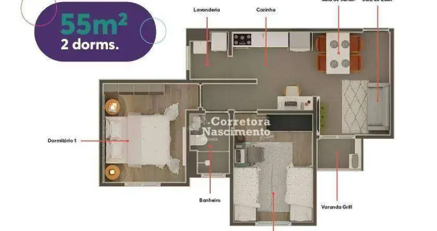 Apartamento com 2 dormitórios à venda, 55 m² por R$ 239.500,00 - Loteamento Jardim Sol Nascente - Jacareí/SP