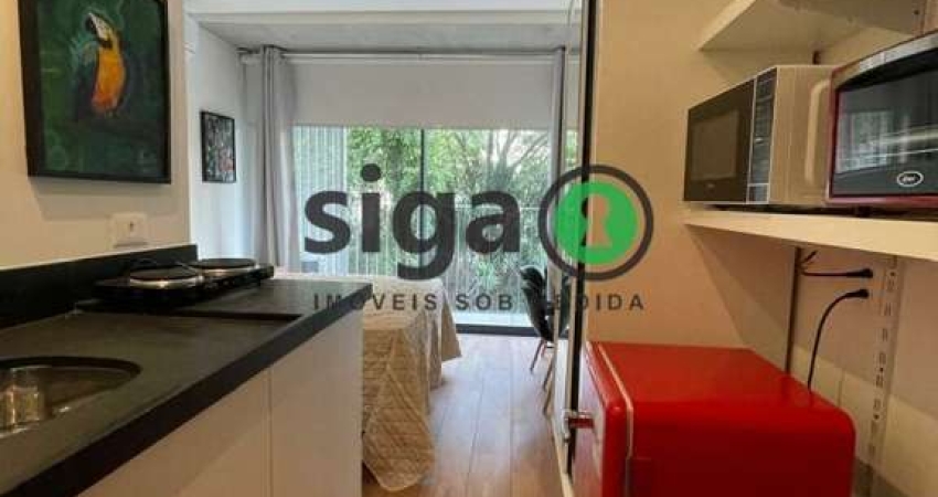 Studio para locação MOBILIADO com 28m², 1 quarto, 1 vaga livre e grande na Vila Madalena