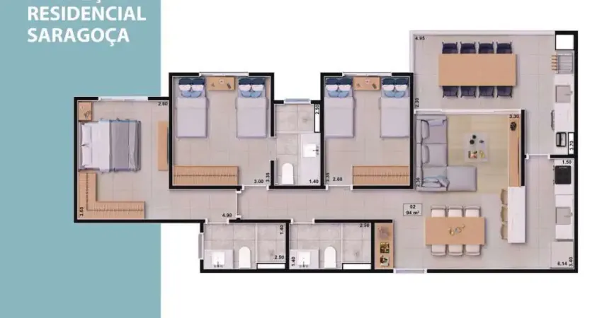 Unidade 1º andar - Apto 94m² - 3 dorm/2 suítes - Sumaré - Caraguatatuba-SP