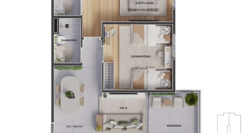 Apartamento 2dorm/1Suíte -58,57m² - Massaguaçu - Caraguatatuba-SP