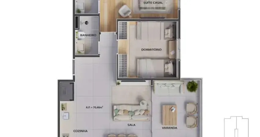 Unidade 1º andar - Apto 2dorm/1Suíte -70,48m² - Massaguaçu - Caraguatatuba-SP