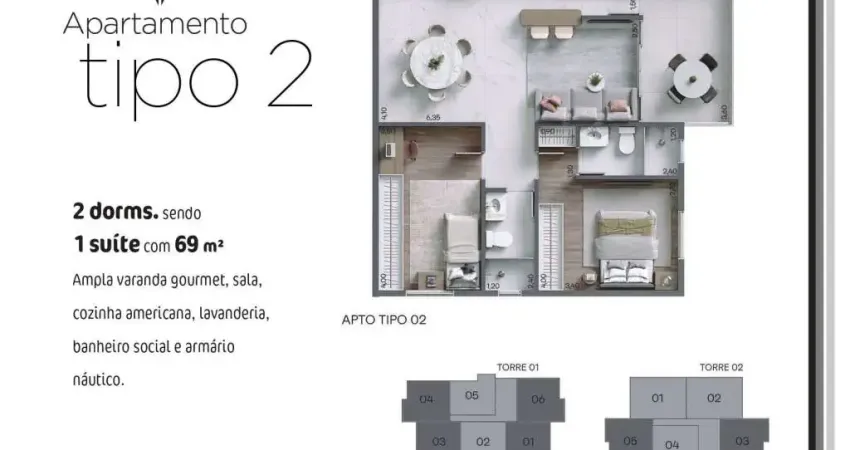 Unidade 1º andar - Apto 2dorm/1Suíte - 69,00m²- Praia das Palmeiras - Caraguatatuba-SP