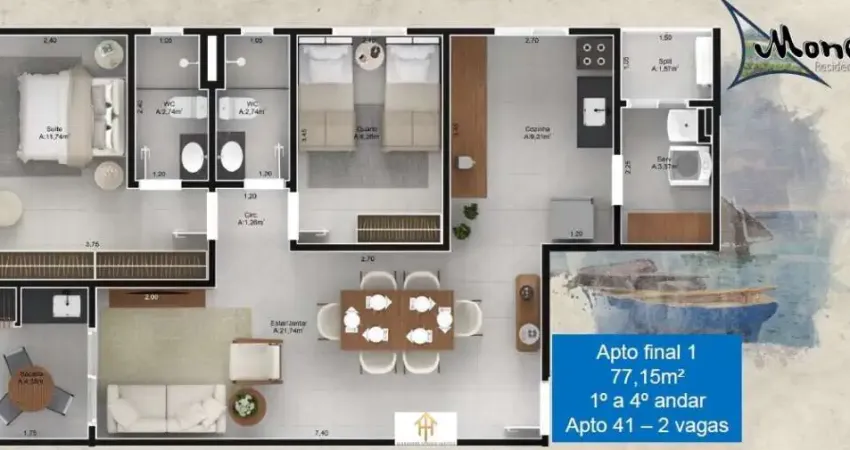 Unidade 1º Andar - 2dorm/1suíte -77,15m² - Centro - Ubatuba-SP