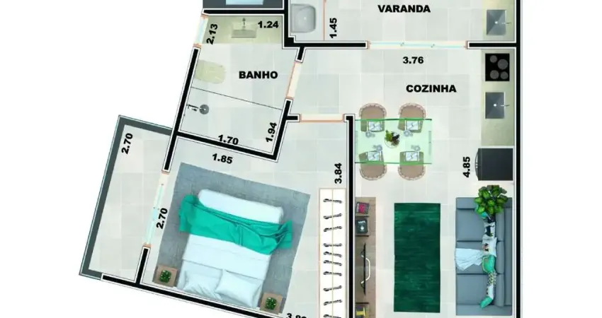 Unidade 1° andar - 1dorm - 44,56m² - Praia Grande - Ubatuba-SP