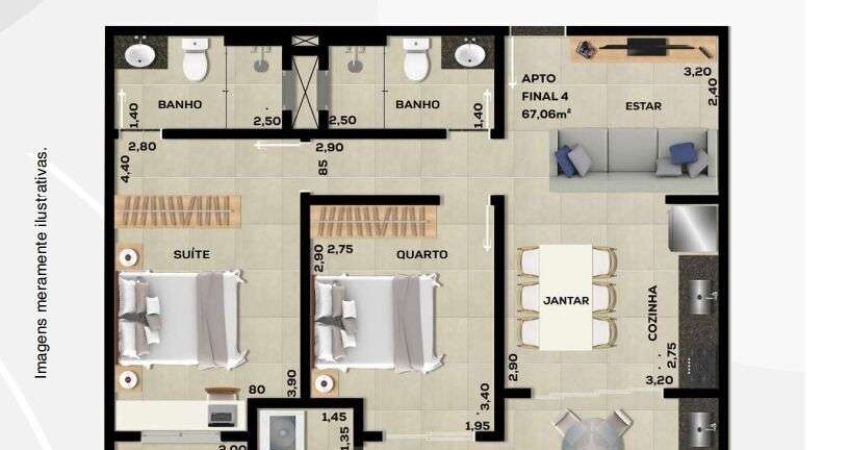 Apto 2dorm/1Suíte -67,06m²- Itaguá - Ubatuba-SP