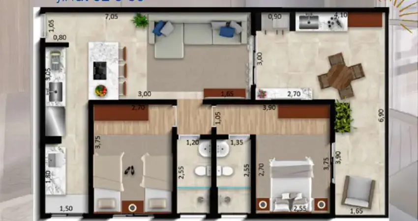 Unidade 1º andar - Apto 2dorm/1Suíte - 83,13m² - Massaguaçu - Caraguatatuba-SP