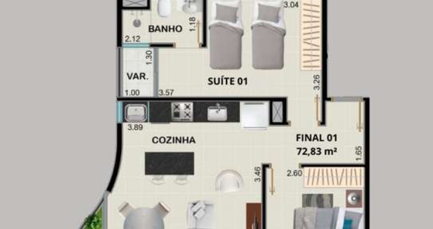 Apartamento 2dorm/2 suítes  - 72,83m² - Itaguá - Ubatuba-SP