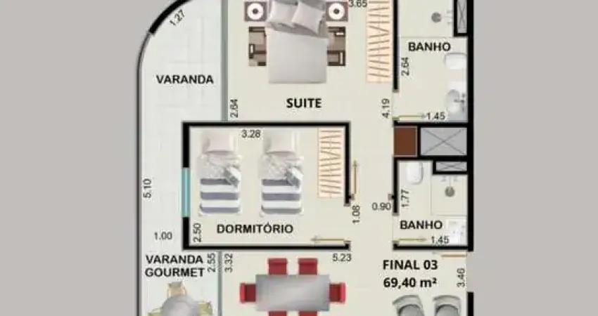 Apartamento 2dorm/1 suíte  - 69,40m² - Itaguá - Ubatuba-SP