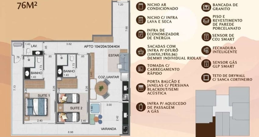Apto 2 dorm/2suítes- 76,00m² - Tenório - Ubatuba-SP