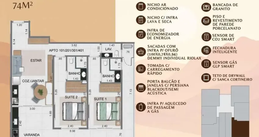 Apto 2 dorm/2suítes- 74,00m² - Tenório - Ubatuba-SP