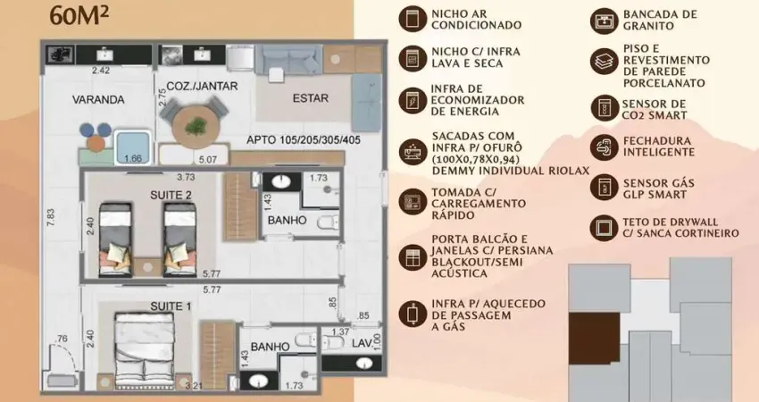 Apto 2 dorm/2suítes- 60,00m² - Tenório - Ubatuba-SP