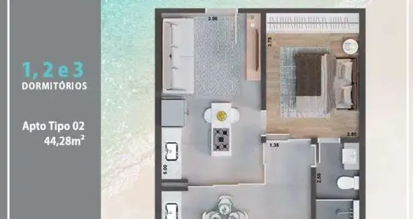 1dorm/suíte - 44,28m², Jardim britânia, Caraguatatuba-SP