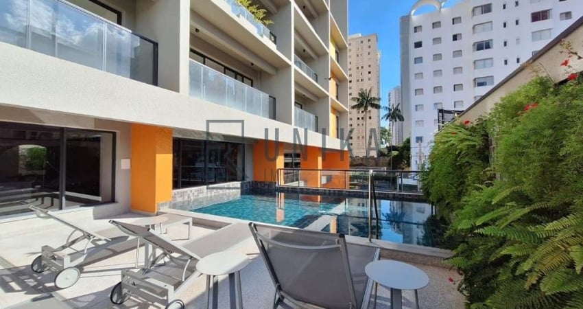 Apartamento de luxo Totalmente Mobiliado, para locação no bairro Cambuí, Campinas-SP: 1 quarto, 1 suíte, 1 sala, 1 vaga de garagem, 42m².