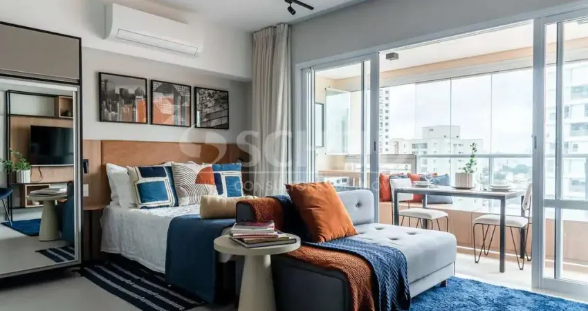 Apartamento 42m², campo belo, 1 quarto, mobiliado, cozinha americana, terraço , banheiro, 1 vaga.