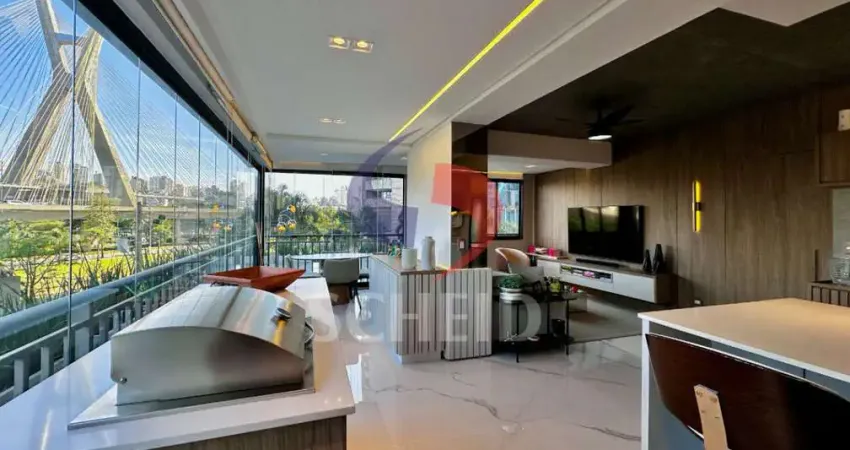 Apartamento moderno á venda no Brooklin com 82m², 1 suíte, 1 vaga - Vista para a Ponte Estaiada