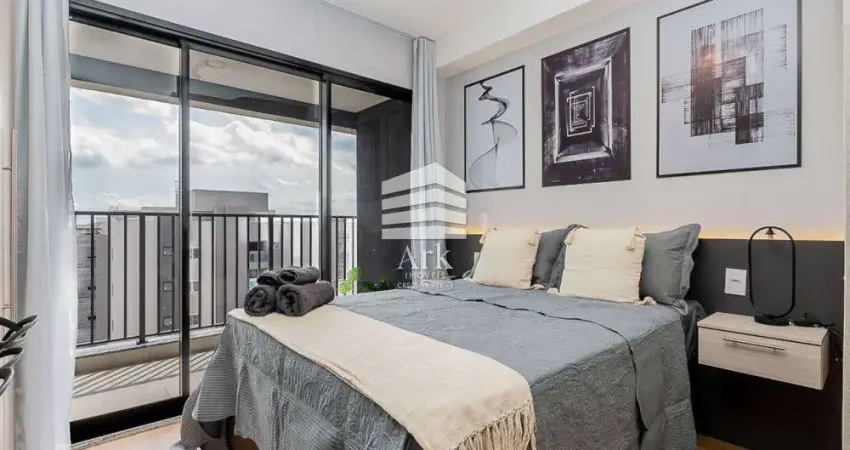 Studio 22 m² mobiliado, 1 dormitório, banheiro, cozinha americana, sem vaga, próximo ao metrô.