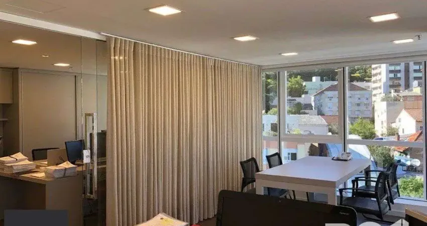 Sala para alugar totalmente mobiliada e decorada, 52 m² privativos divididos em 2 ambientes com vaga.