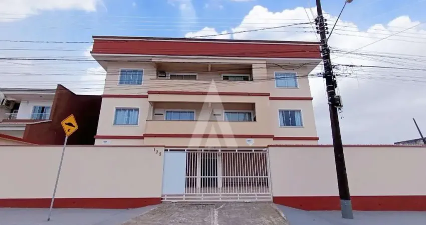 Apartamento no bairro iririu com 1 quarto, sala de estar e jantar, cozinha com armários, área de serviço e sacada.