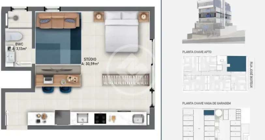 Studio no centro de Florianópolis com uma Vaga de Garagem e Louge, Espaço Gourmet, Pet Place, Sauna e Muito mais na Área de Lazer! codigo: 129699