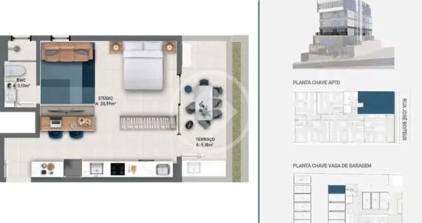 Studio no centro de Florianópolis com Terraço, uma Vaga de Garagem e Louge, Espaço Gourmet, Pet Place, Sauna e Muito mais na Área de Lazer! codigo: 129689
