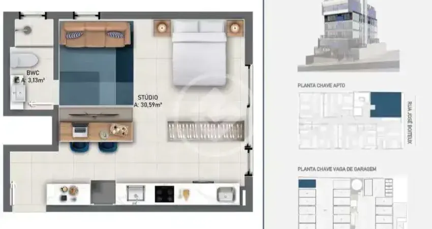 Studio no centro com uma Vaga de garagem e Sauna, área Gourmet, Pet Place, Lauge e muito mais na área de lazer! codigo: 130037