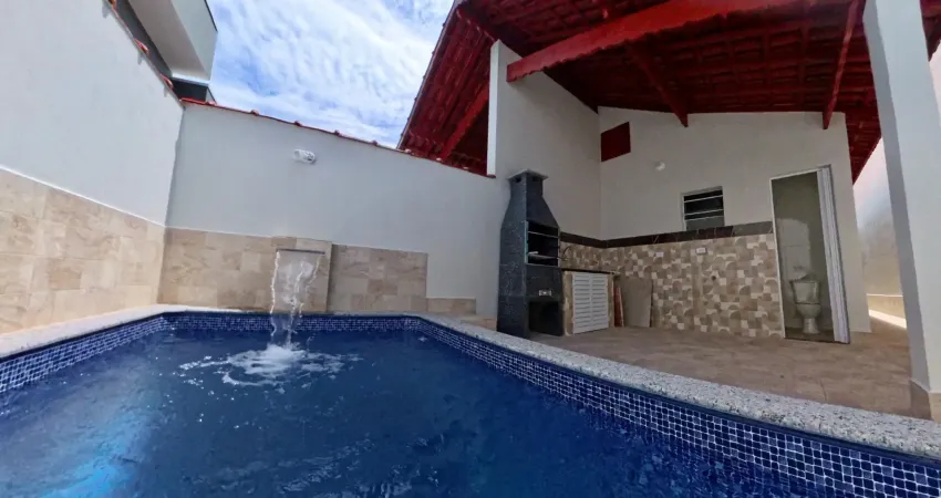 Casa nova com piscina e acabamento moderno, florida mirim, mongaguá/sp