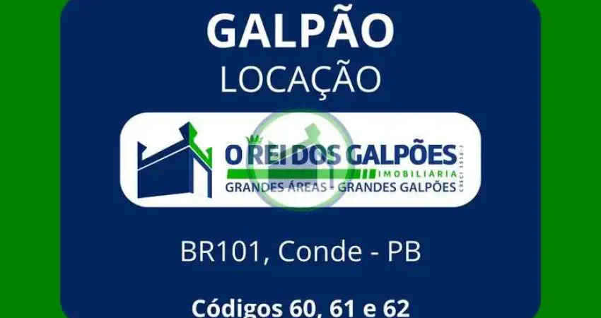 Galpões Comerciais, Margens da BR 101, 2.500m², 5.000m² e 7.500m², no Conde - PB