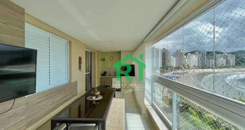 Apartamento frente mar com 3 dormitórios (1 suíte), 2 vagas, lazer, Jardim Astúrias, Guarujá/SP